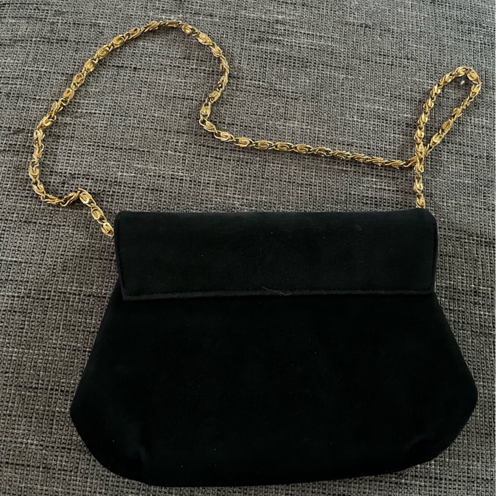 Vintage Women's Designer MORRIS MOSKOWITZ Black Bag Purse with Gold Chain - Picture 3 of 5